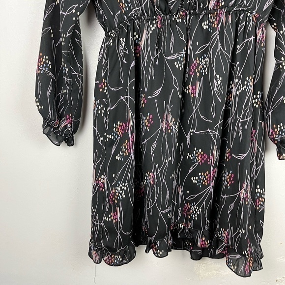 ORION London Black Pink Floral Print Mini Dress V-neck 3/4 Sleeve - Picture 4 of 10